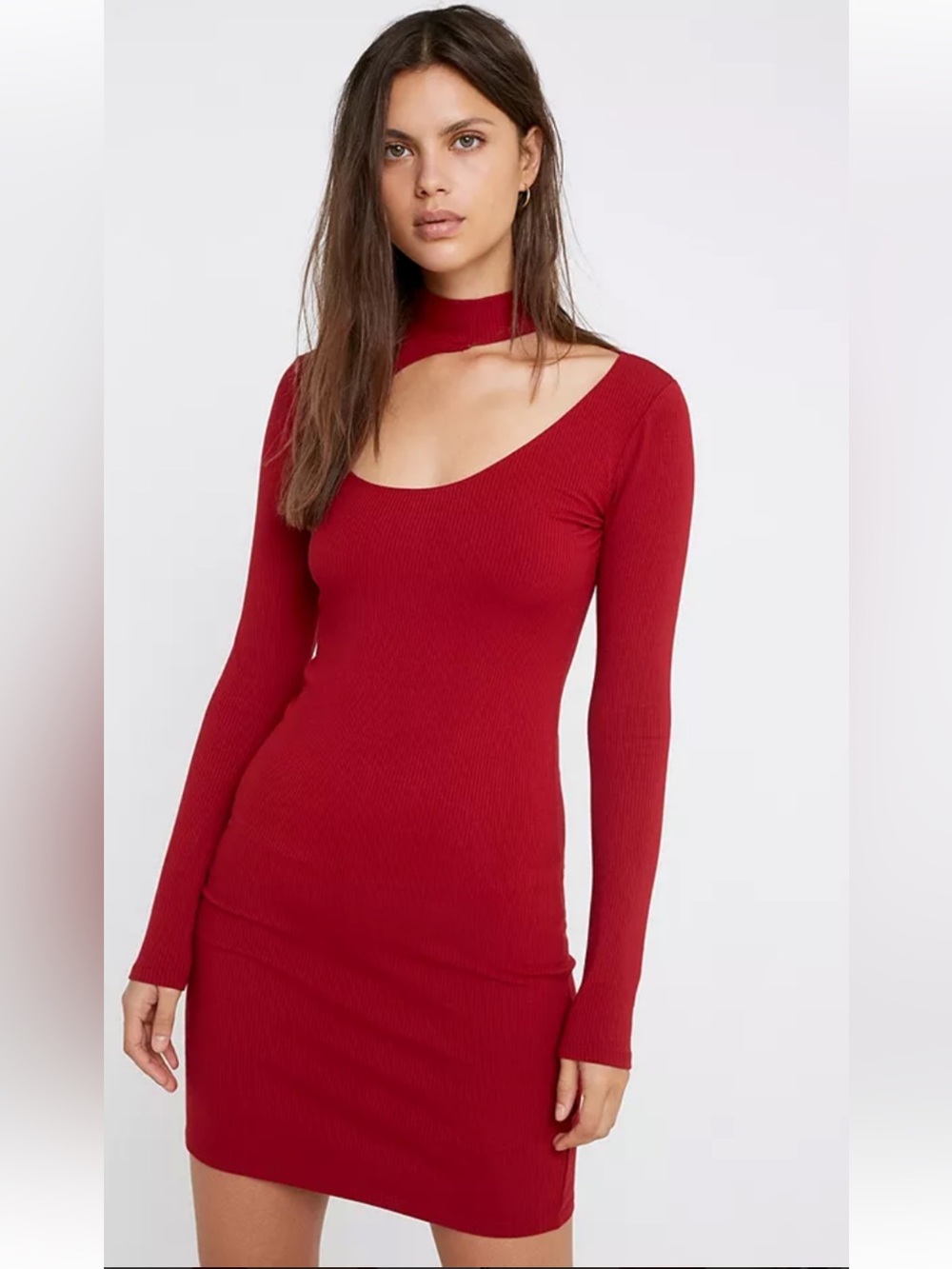 Urban Outfitters Red Ribbed Cutout Mini Dress